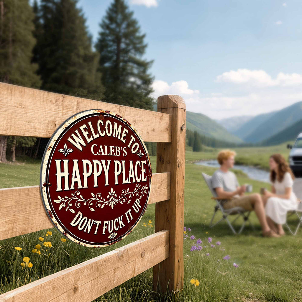 Personalized Custom Metal Sign Welcome to My Happy Place Gift Custom Shaped Metal Sign GradoCreations