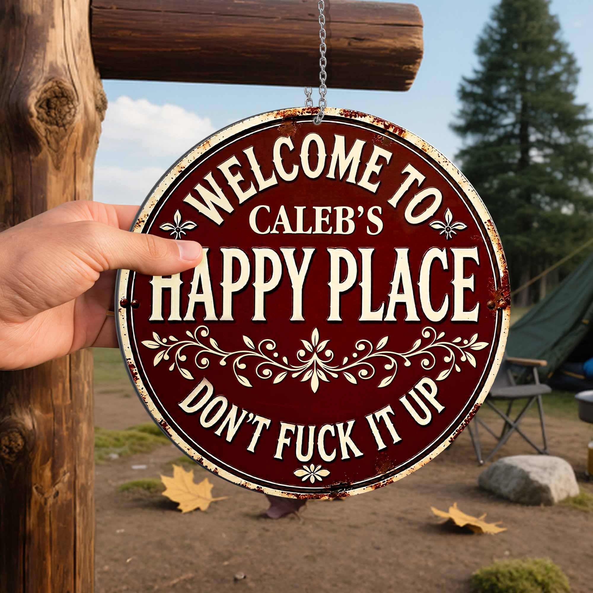 Personalized Custom Metal Sign Welcome to My Happy Place Gift Custom Shaped Metal Sign GradoCreations