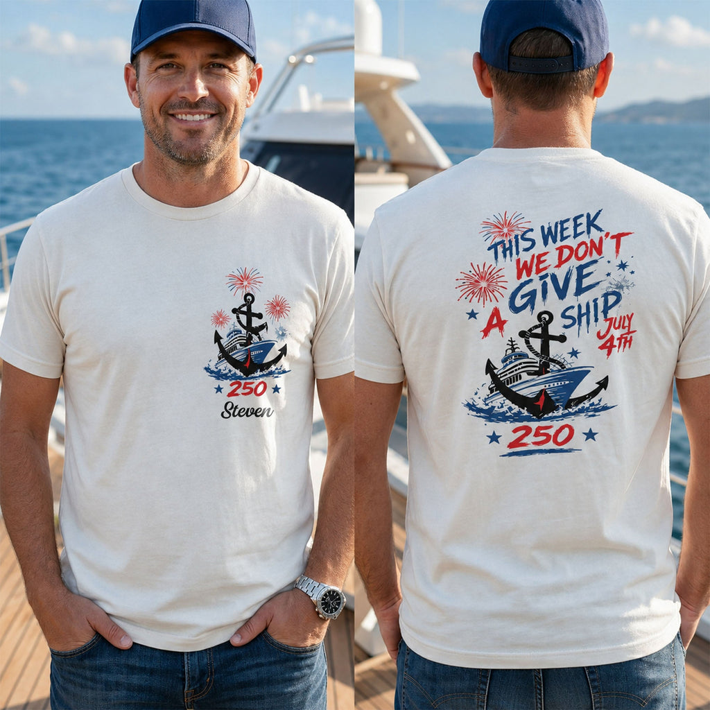 Personalized 4th of July T-Shirt Custom Name Anchor Gift T-Shirt Font and Back GradoCreations