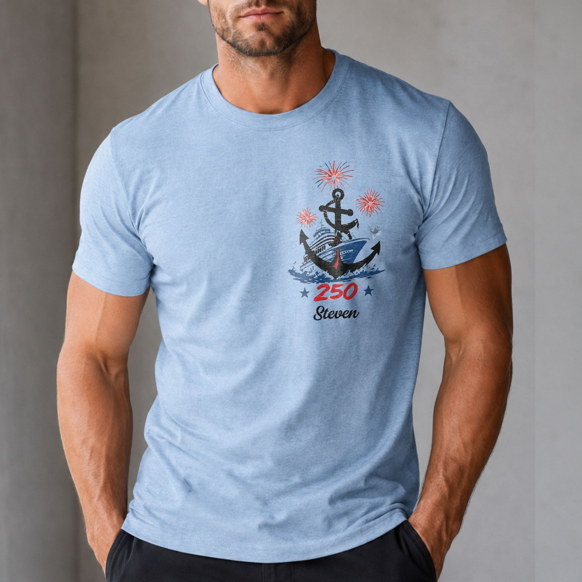 Personalized 4th of July T-Shirt Custom Name Anchor Gift T-Shirt Font and Back GradoCreations