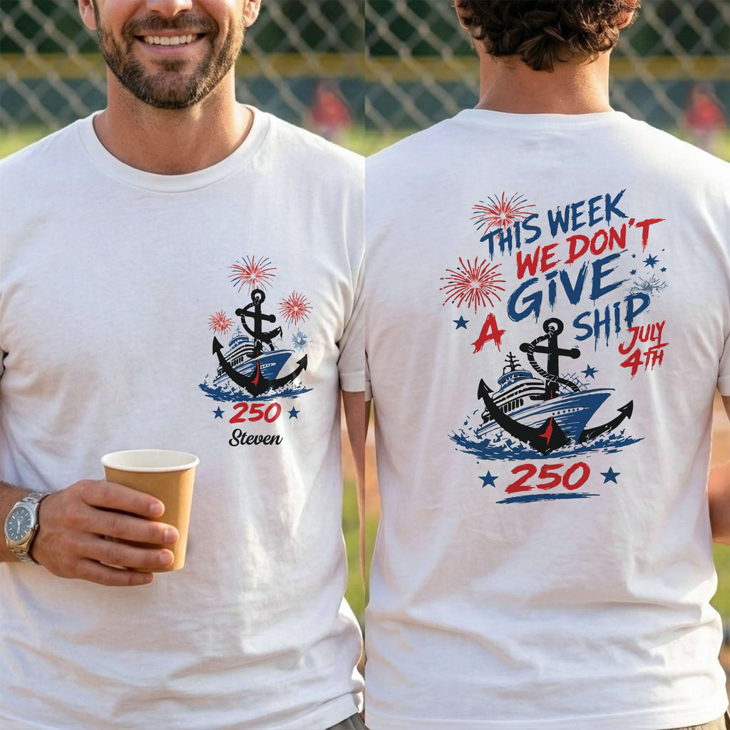 Personalized 4th of July T-Shirt Custom Name Anchor Gift T-Shirt Font and Back GradoCreations