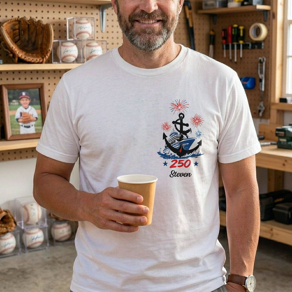 Personalized 4th of July T-Shirt Custom Name Anchor Gift T-Shirt Font and Back GradoCreations