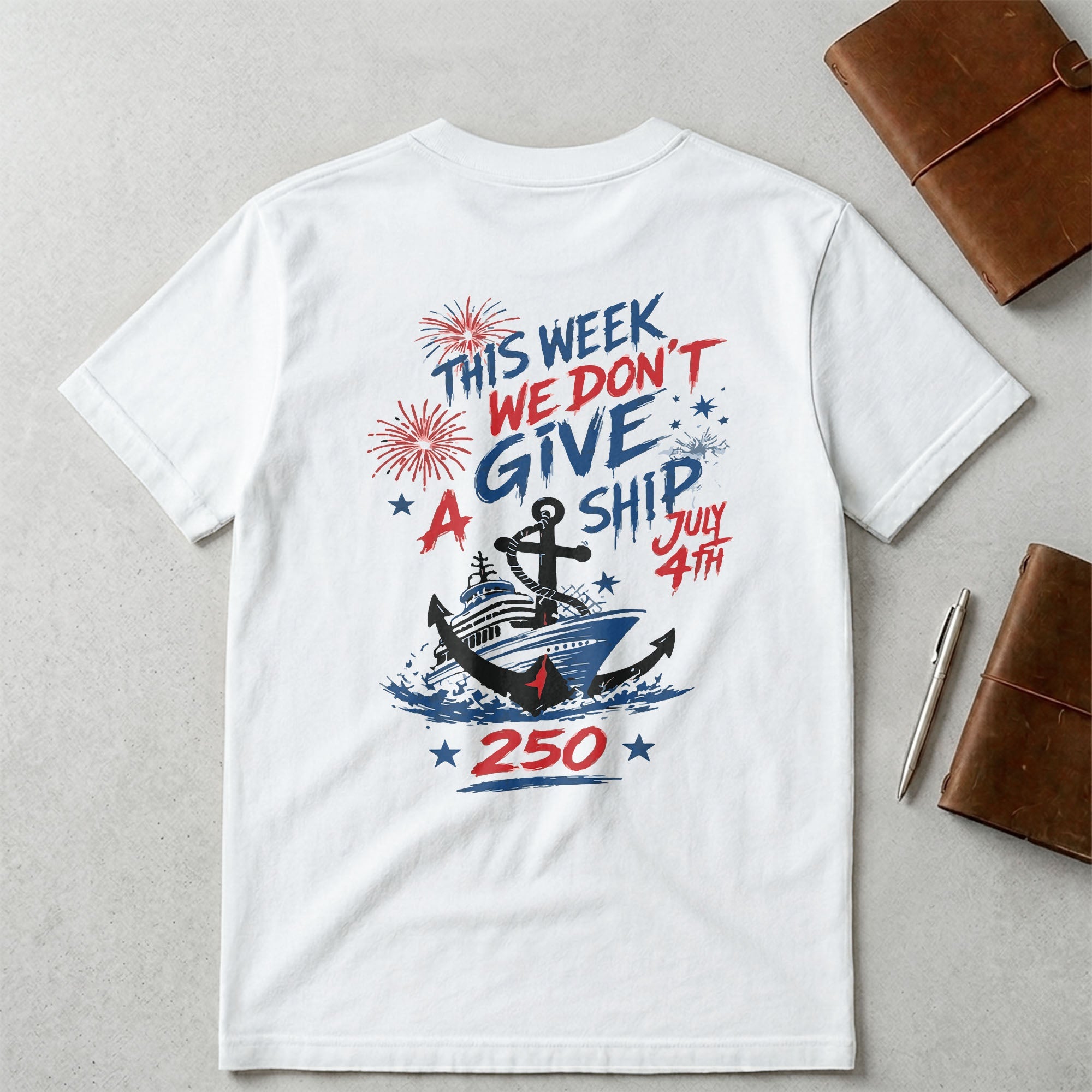 Personalized 4th of July T-Shirt Custom Name Anchor Gift T-Shirt Font and Back GradoCreations