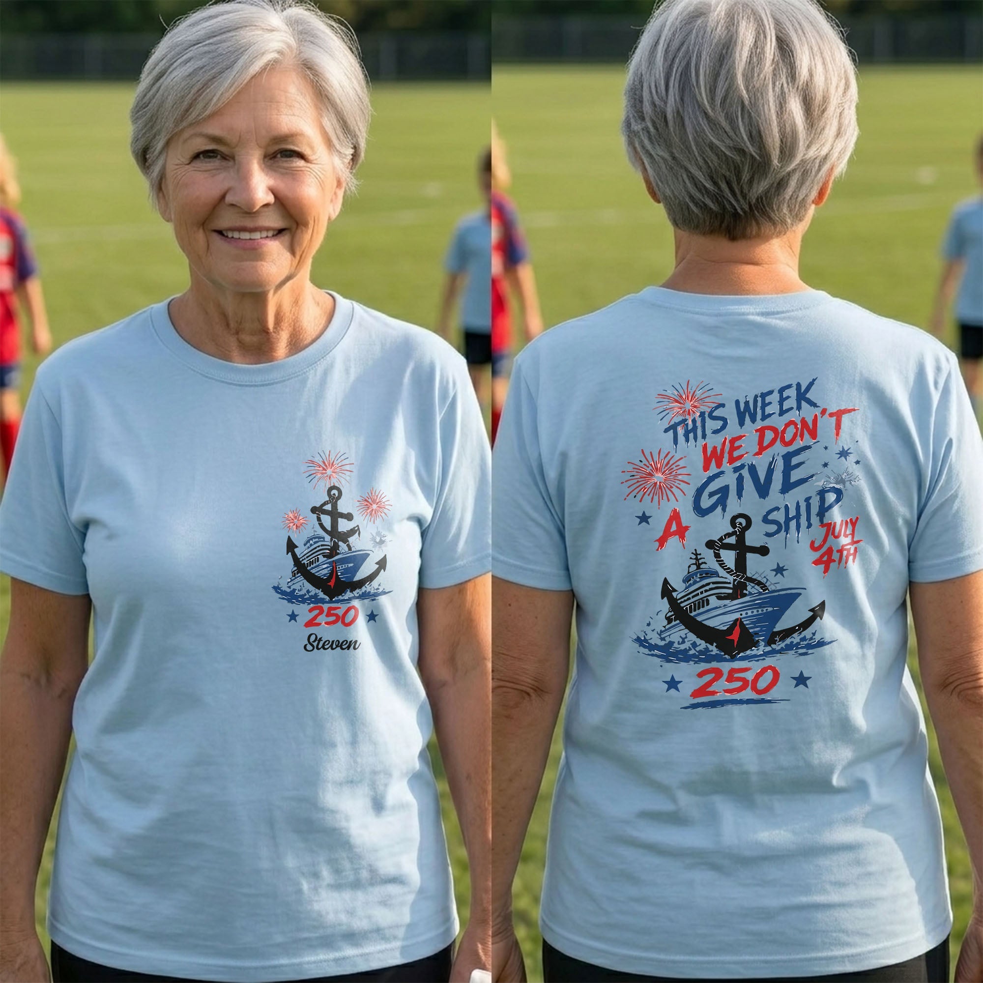 Personalized 4th of July T-Shirt Custom Name Anchor Gift T-Shirt Font and Back GradoCreations