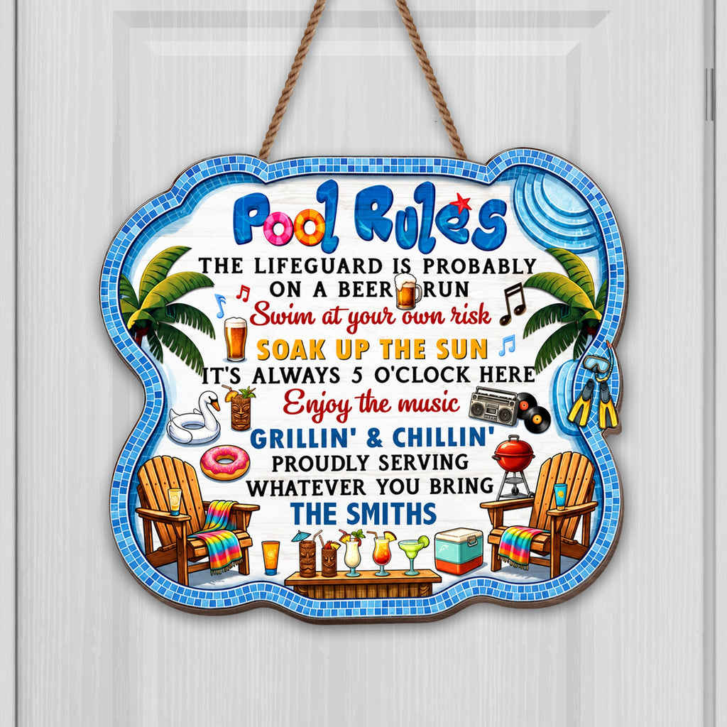 Personalized Pool Rules Wood Sign Custom Name Gift for Family