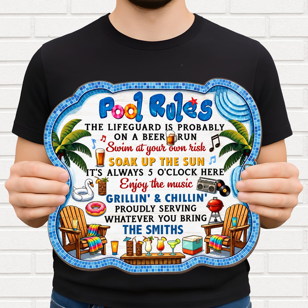 Personalized Pool Rules Wood Sign Custom Name Gift for Family