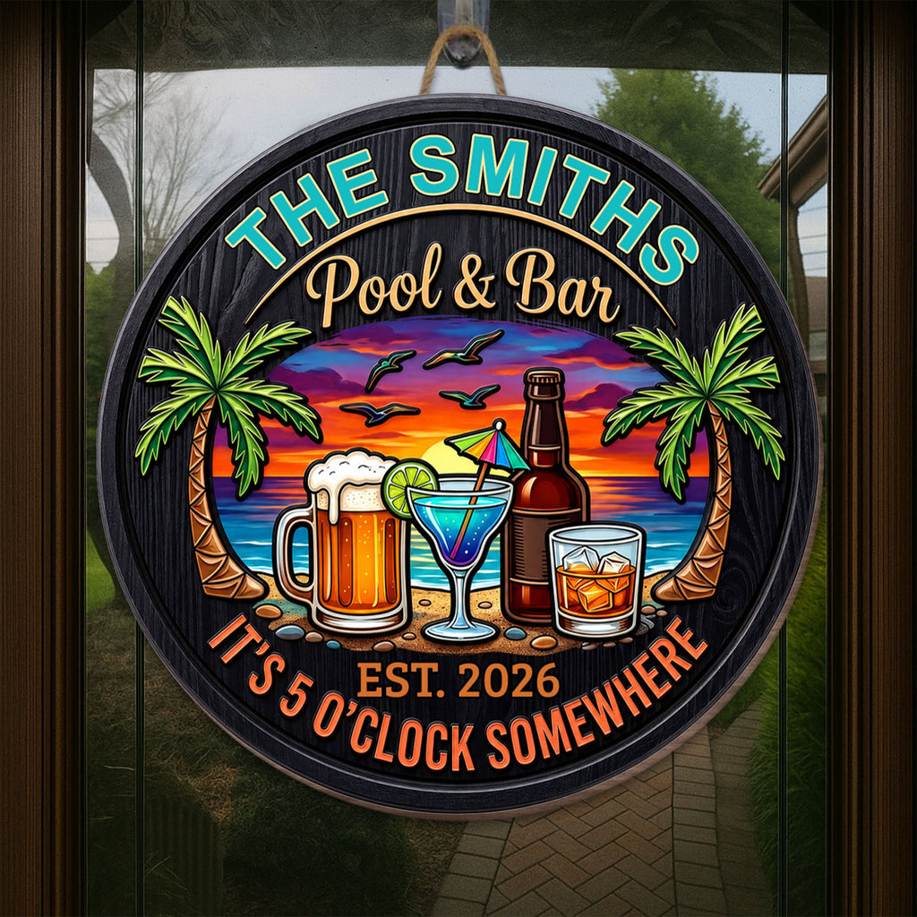 Personalized Wood Sign It's 5 O'clock Somewhere Custom Family Gift