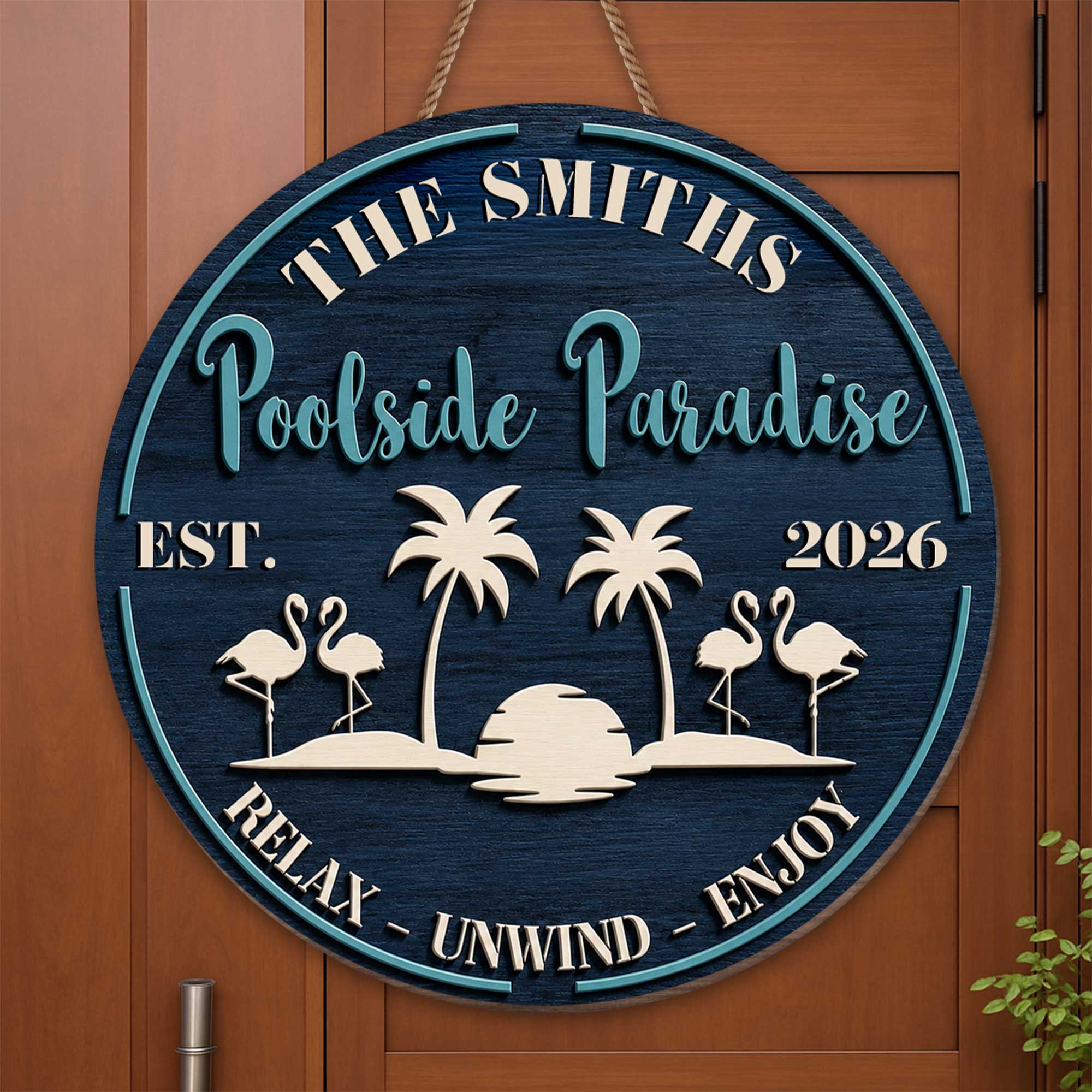 Personalized Wood Sign with Flamingos for Family Home Decor Wood Sign GradoCreations