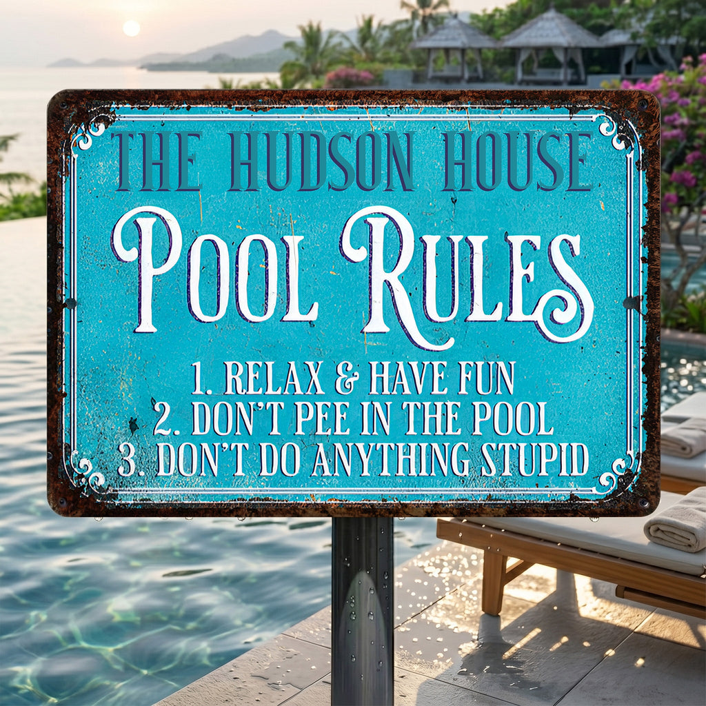 Personalized Metal Pool Rules Sign Custom Family Name Gift Metal Sign GradoCreations