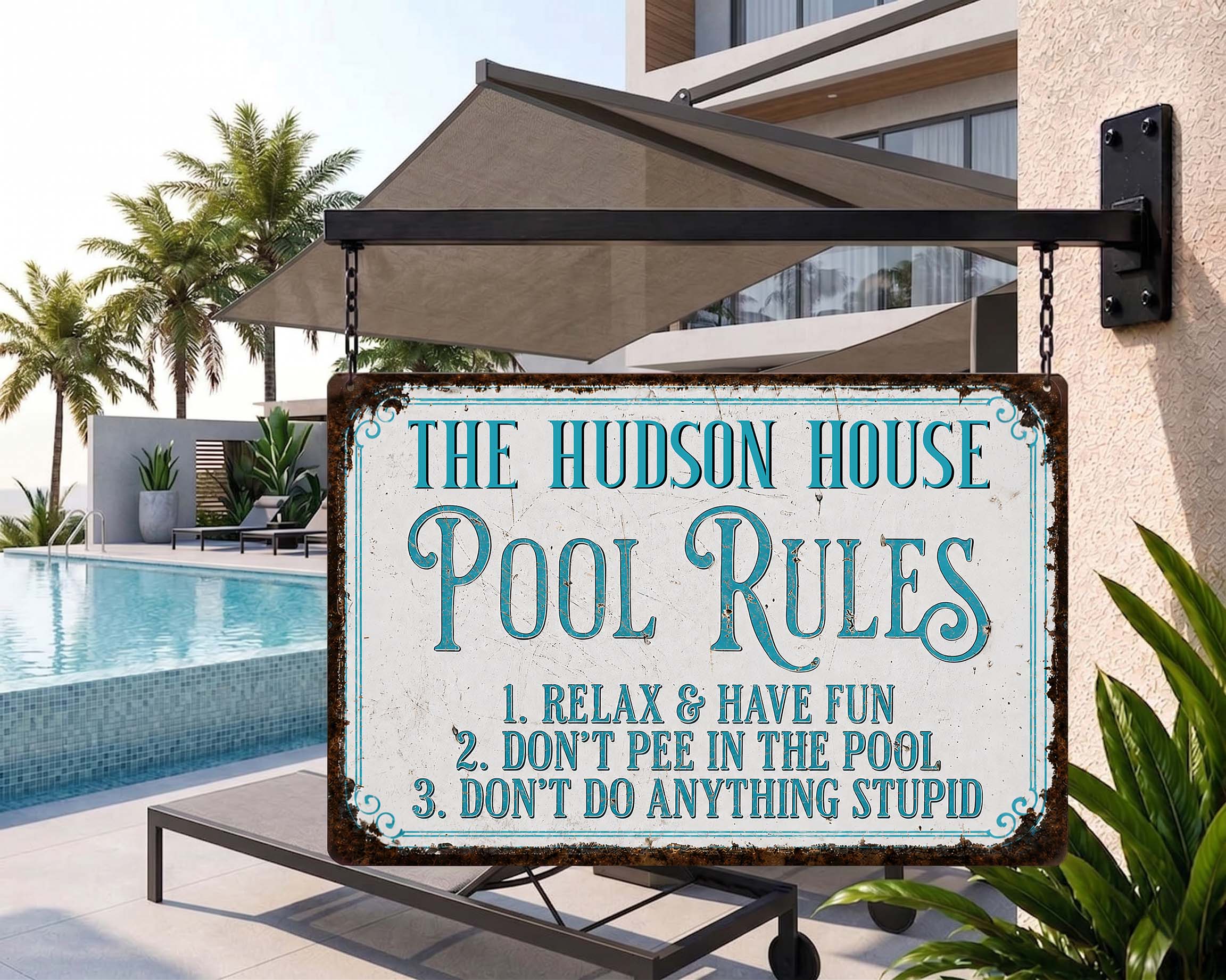 Personalized Metal Pool Rules Sign Custom Family Name Gift Metal Sign GradoCreations