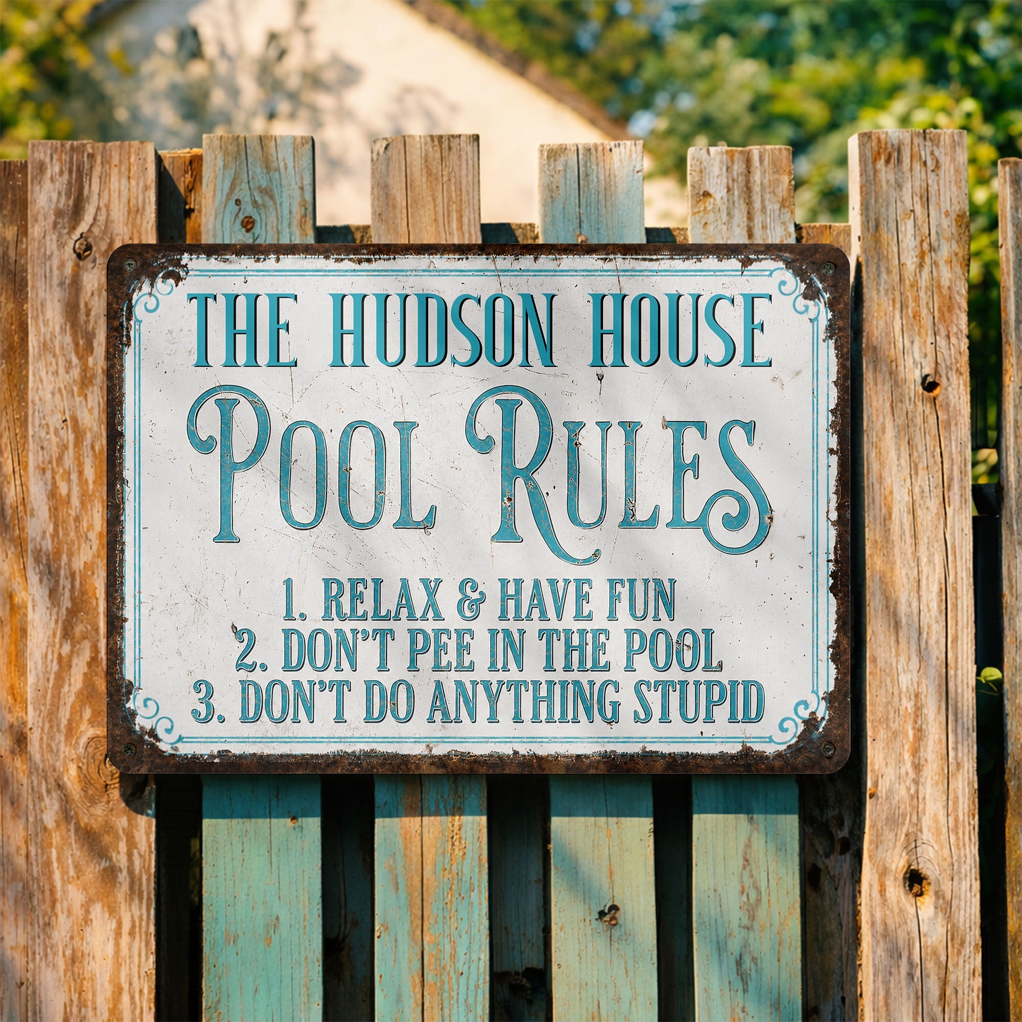 Personalized Metal Pool Rules Sign Custom Family Name Gift Metal Sign GradoCreations