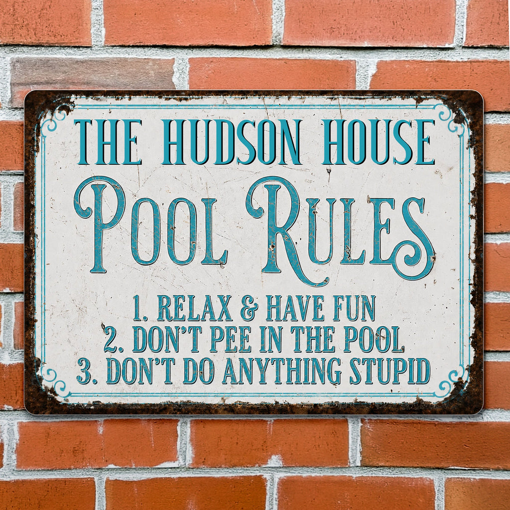 Personalized Metal Pool Rules Sign Custom Family Name Gift Metal Sign GradoCreations