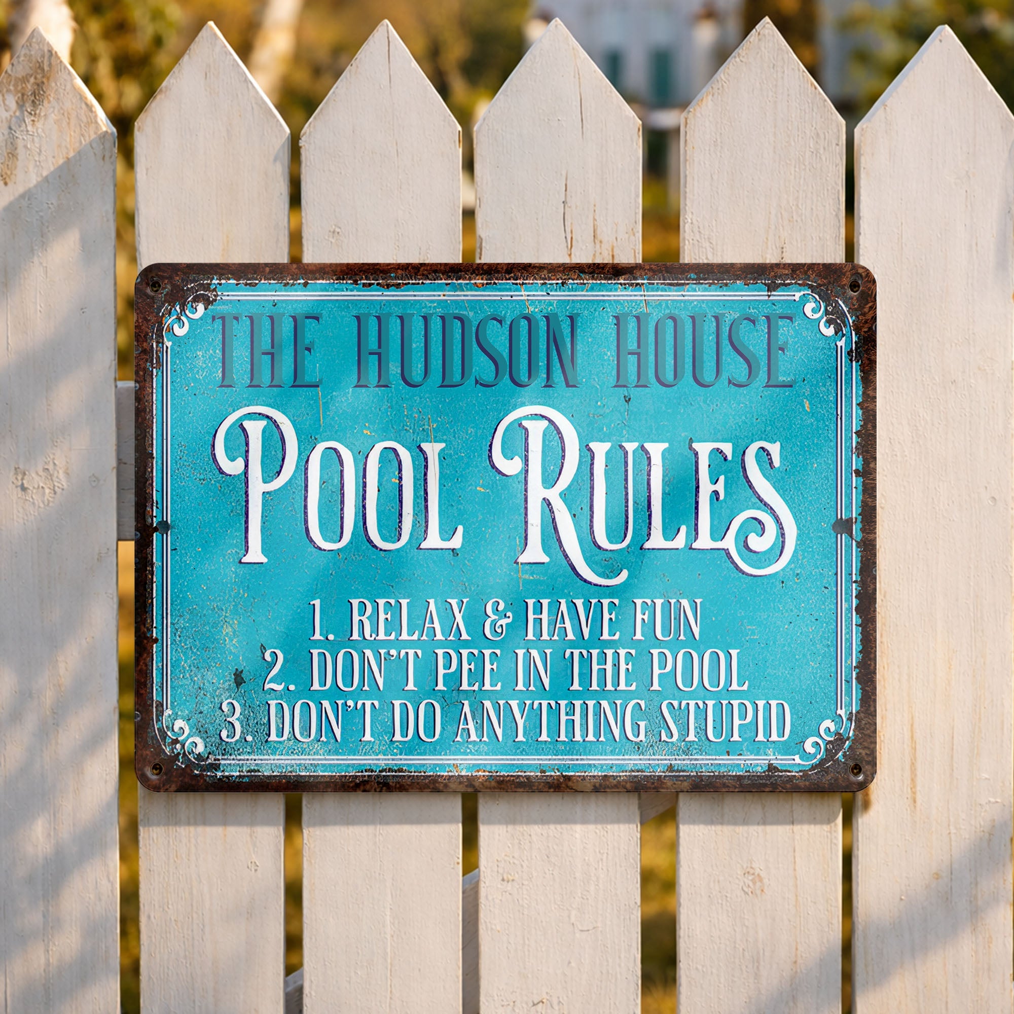 Personalized Metal Pool Rules Sign Custom Family Name Gift Metal Sign GradoCreations