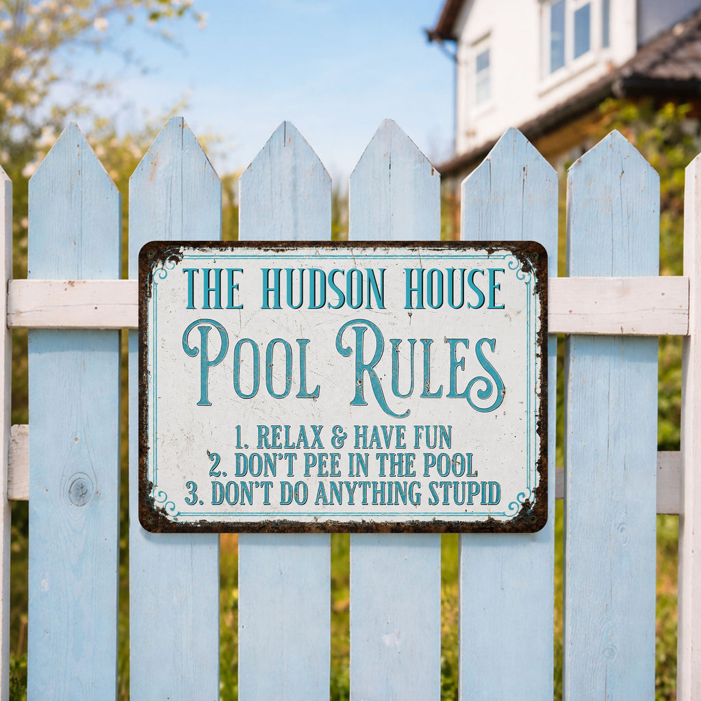 Personalized Metal Pool Rules Sign Custom Family Name Gift Metal Sign GradoCreations