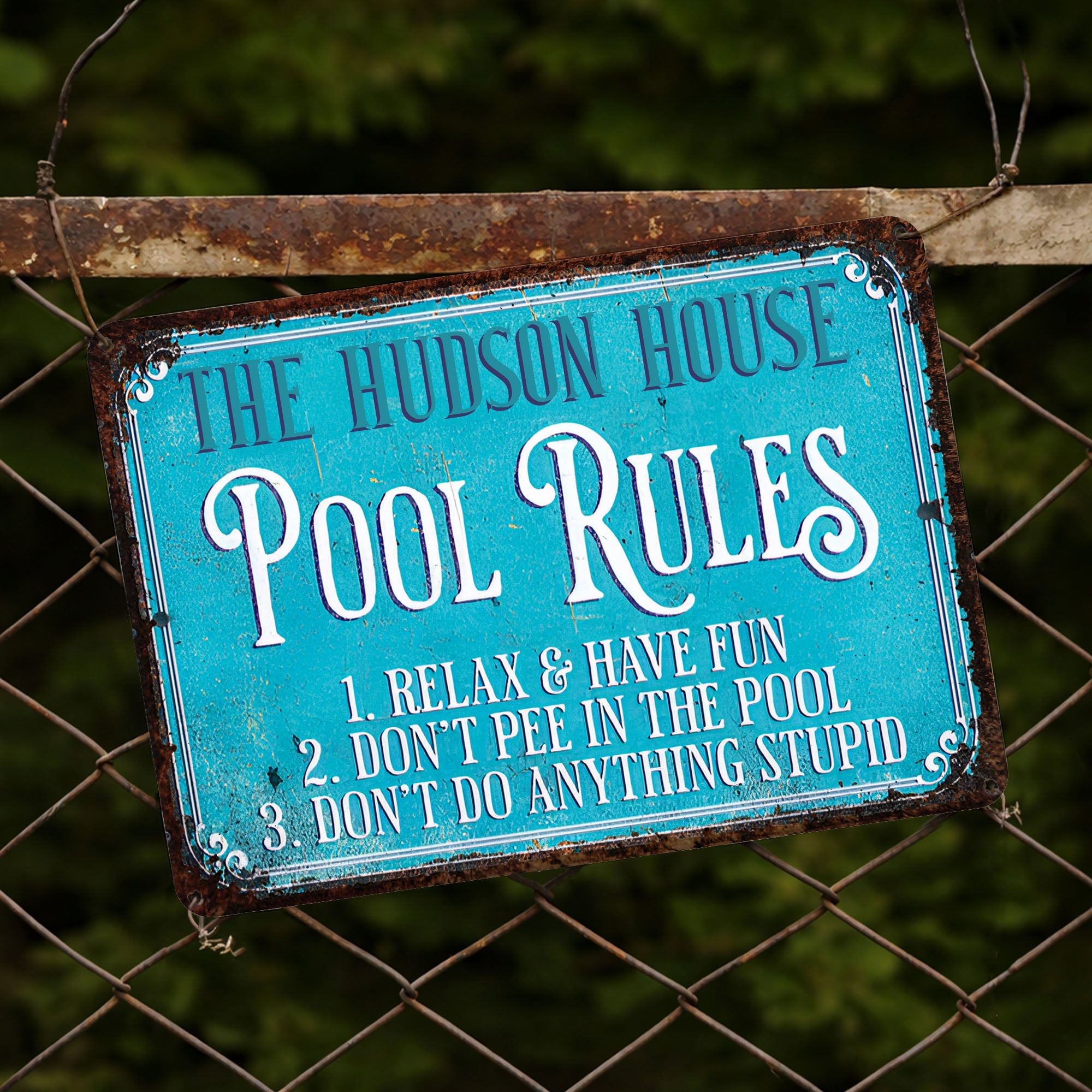 Personalized Metal Pool Rules Sign Custom Family Name Gift Metal Sign GradoCreations