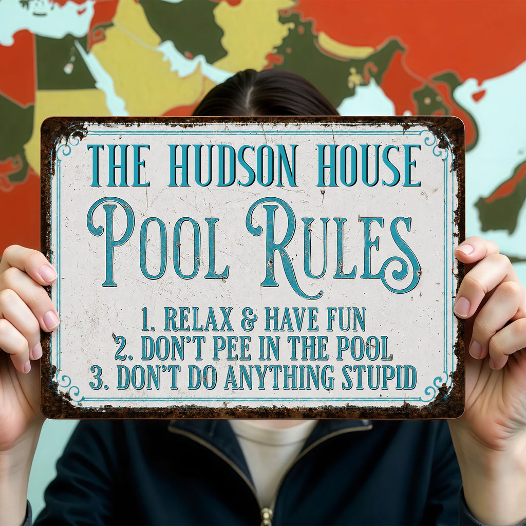 Personalized Metal Pool Rules Sign Custom Family Name Gift Metal Sign GradoCreations
