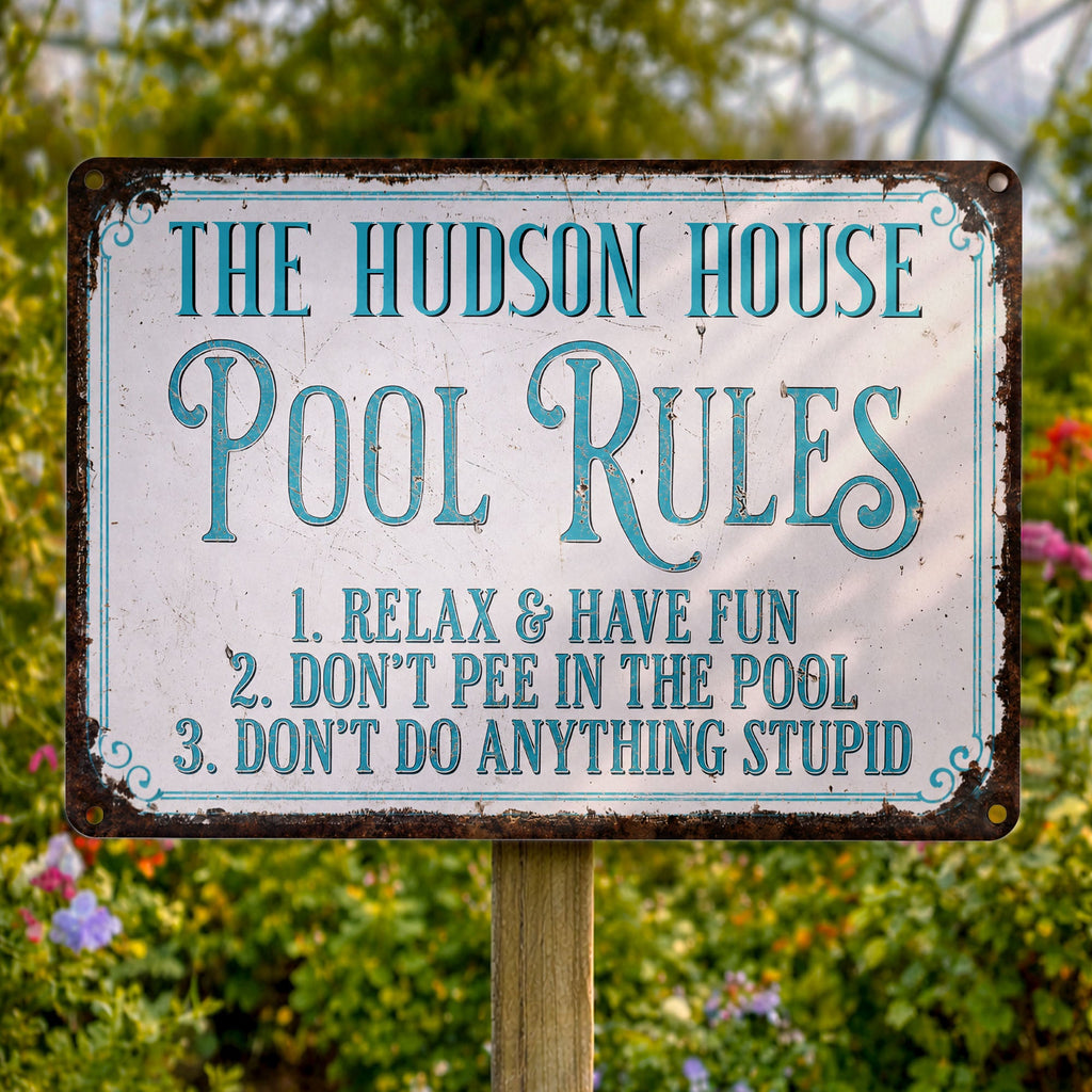 Personalized Metal Pool Rules Sign Custom Family Name Gift Metal Sign GradoCreations