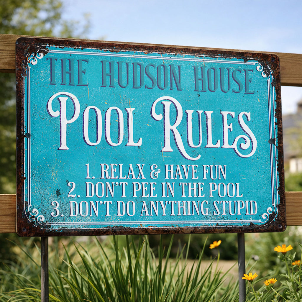 Personalized Metal Pool Rules Sign Custom Family Name Gift Metal Sign GradoCreations