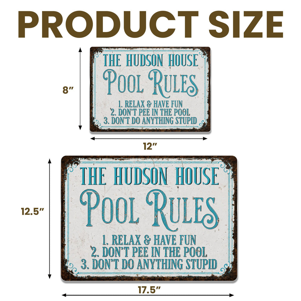 Personalized Metal Pool Rules Sign Custom Family Name Gift Metal Sign GradoCreations