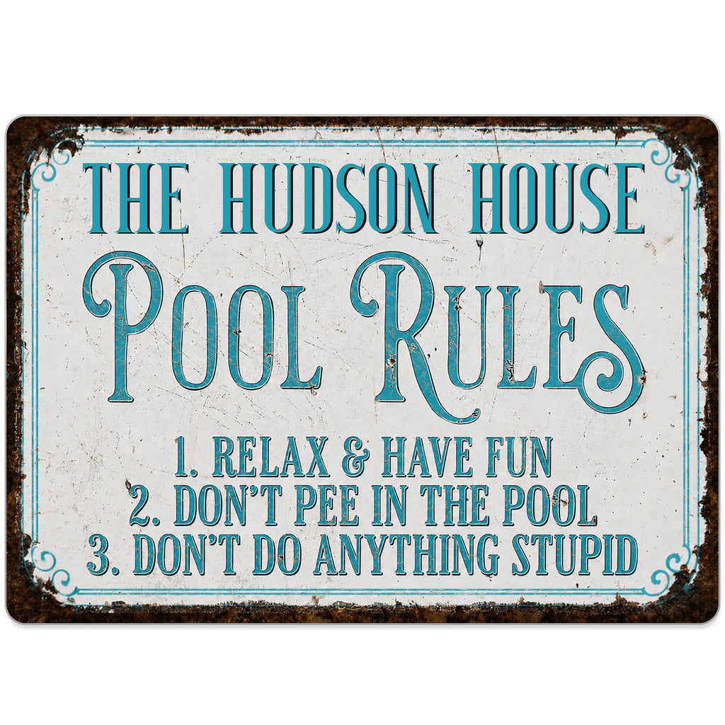 Personalized Metal Pool Rules Sign Custom Family Name Gift Metal Sign GradoCreations