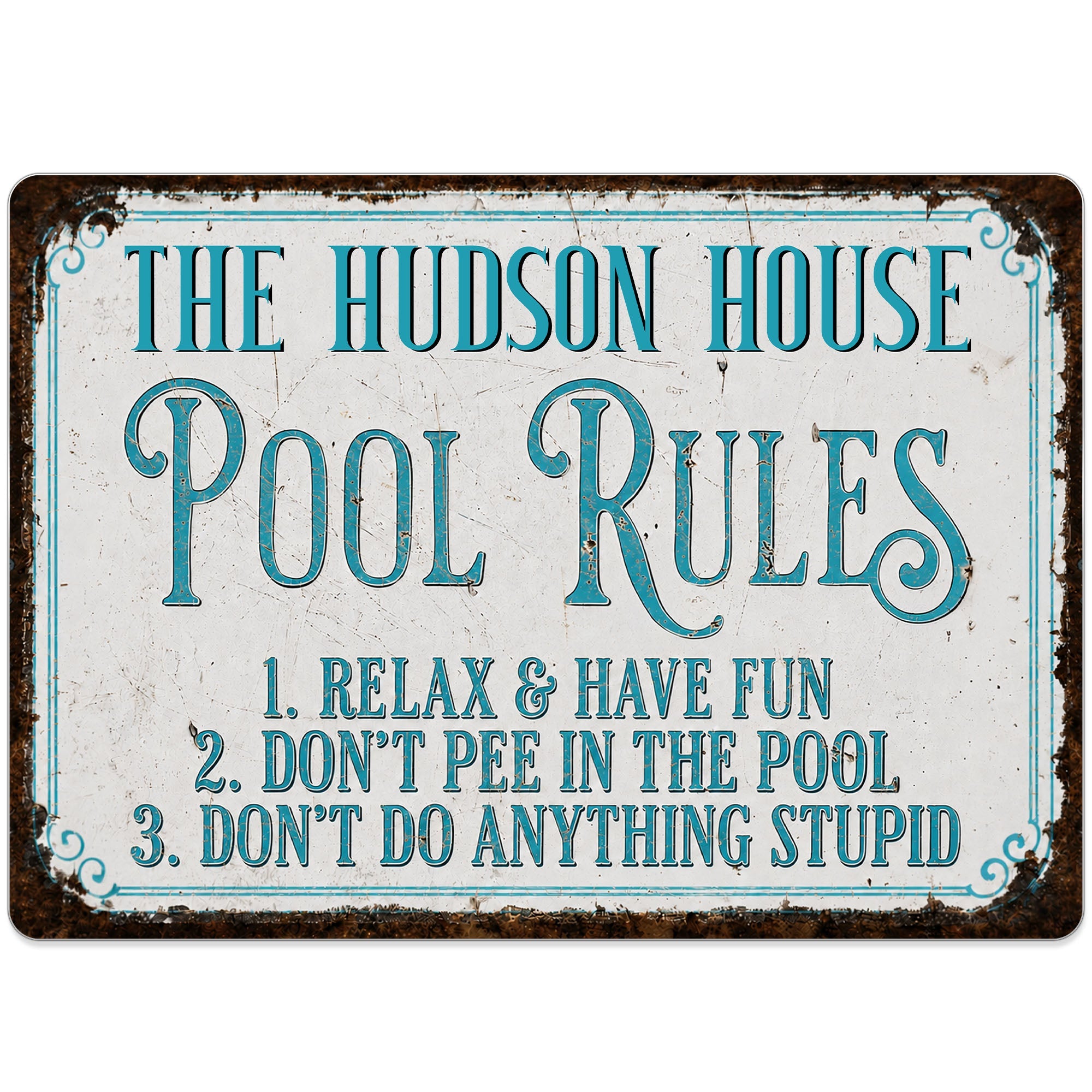 Personalized Metal Pool Rules Sign Custom Family Name Gift Metal Sign GradoCreations