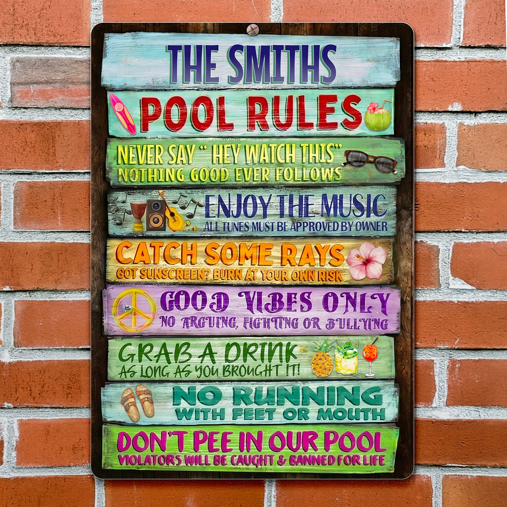 Personalized Metal Sign Custom Family Rules Patio Decor Metal Sign GradoCreations