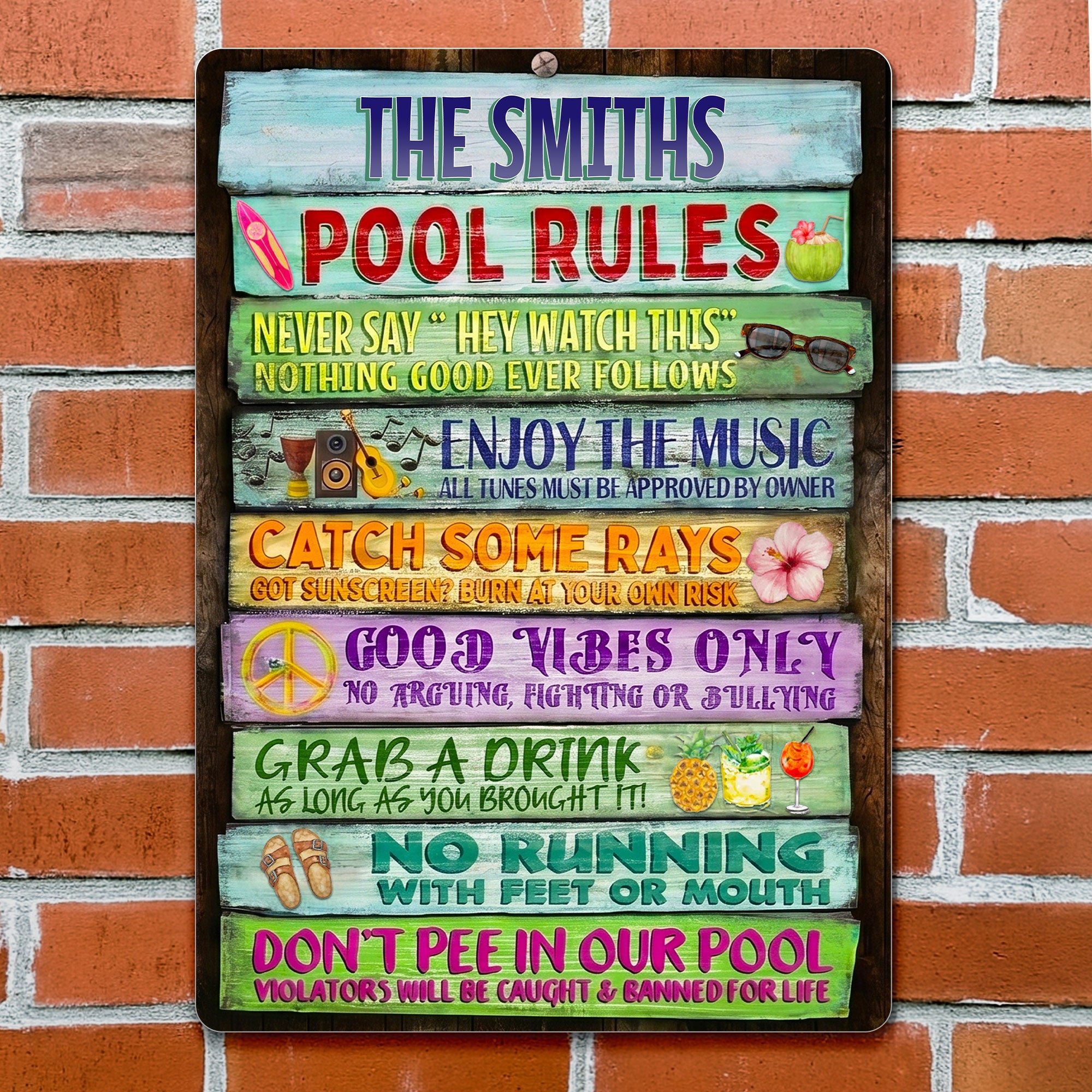 Personalized Metal Sign Custom Family Rules Patio Decor Metal Sign GradoCreations