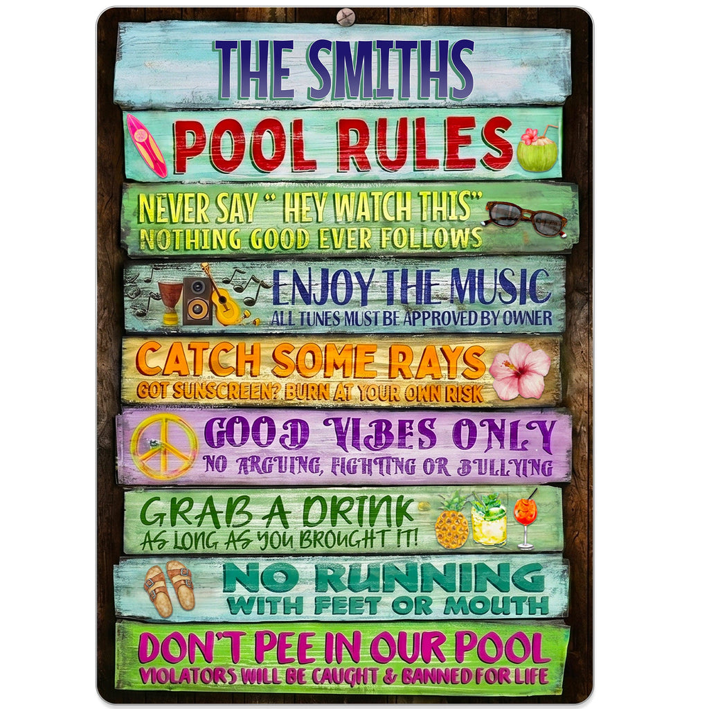 Personalized Metal Sign Custom Family Rules Patio Decor Metal Sign GradoCreations