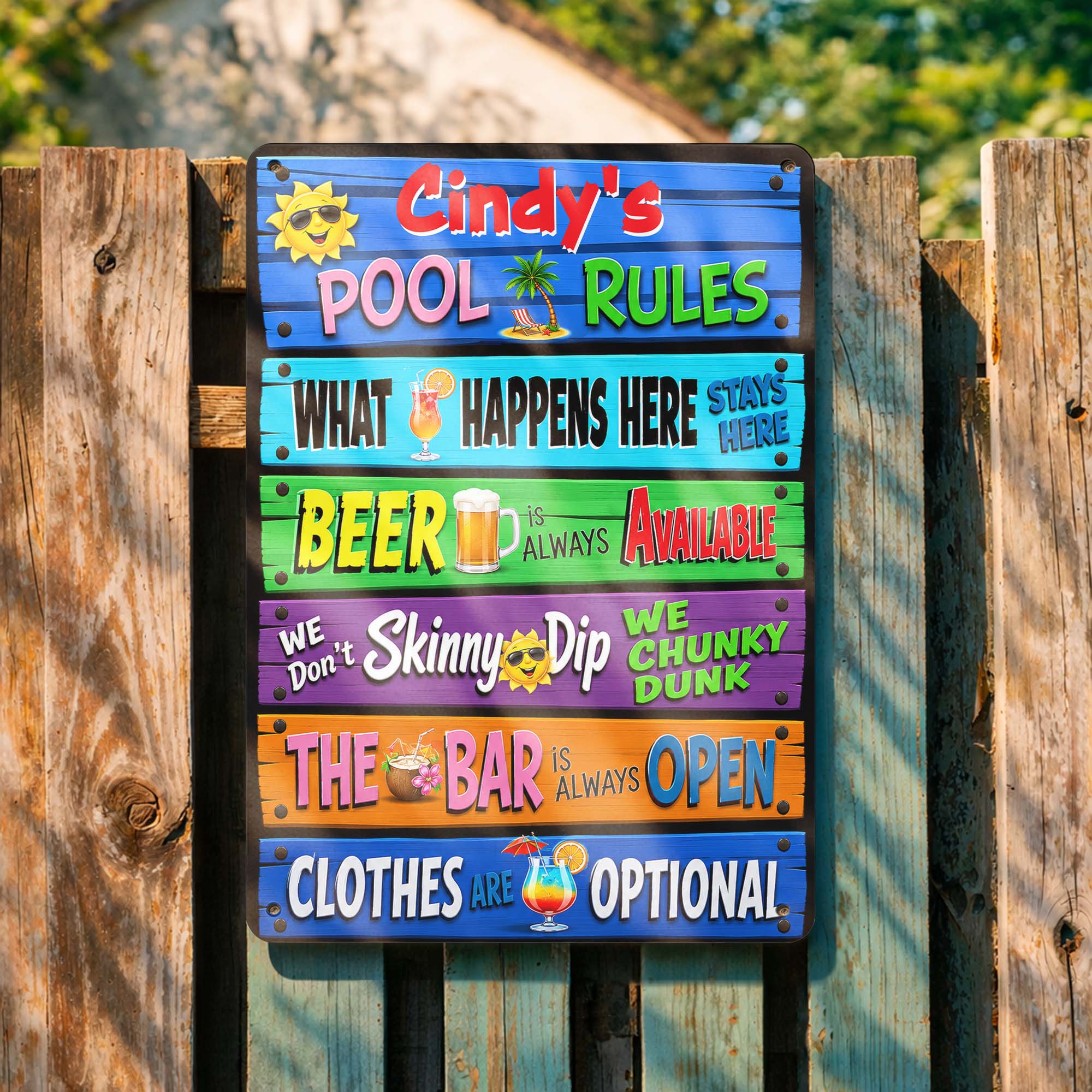 Personalized Metal Sign Pool Rules Custom Name Gift for Home Metal Sign GradoCreations