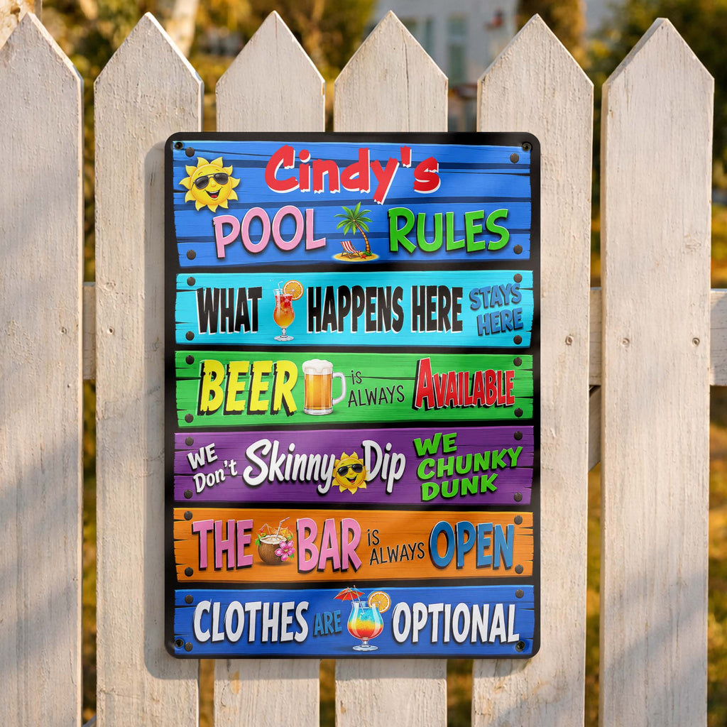 Personalized Metal Sign Pool Rules Custom Name Gift for Home Metal Sign GradoCreations