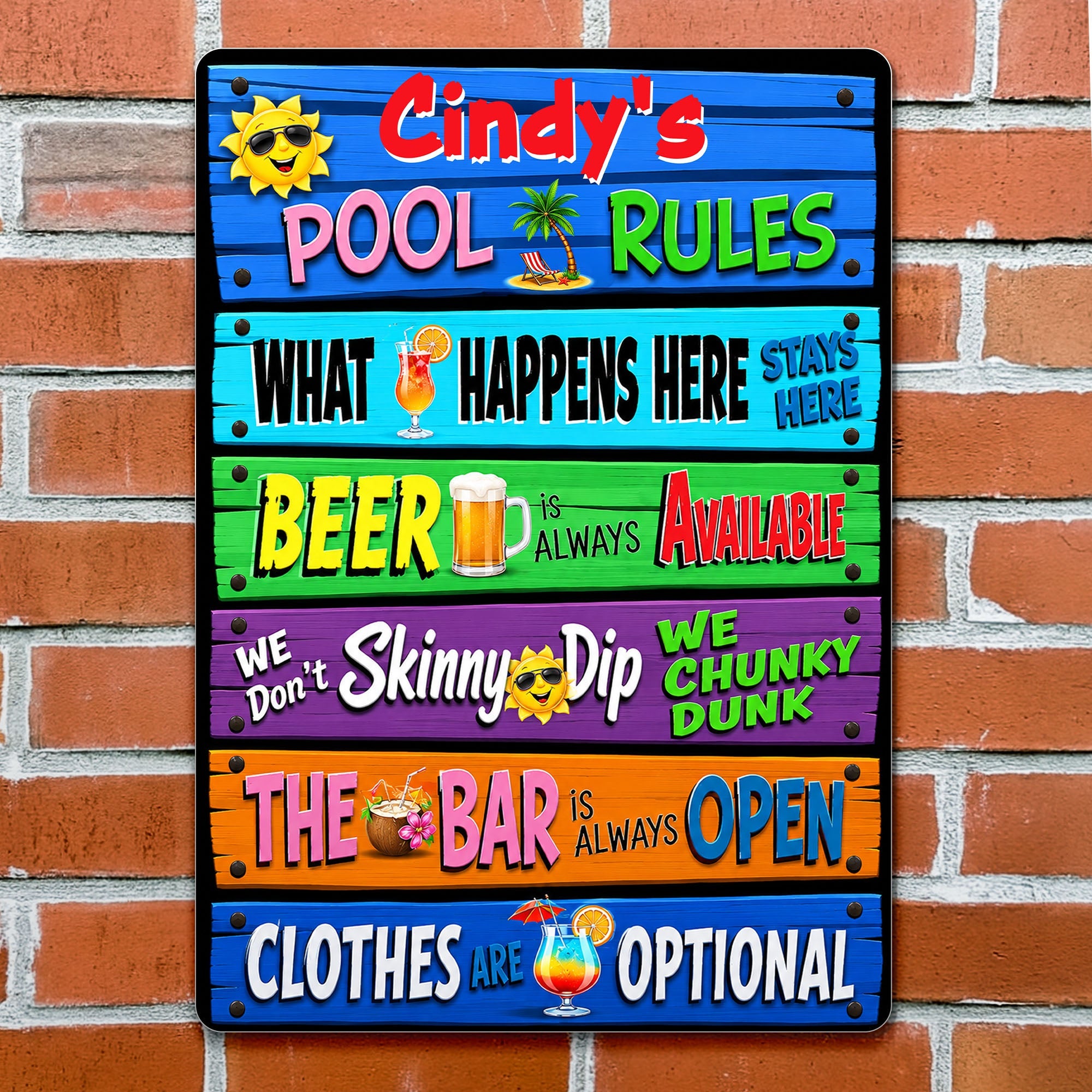 Personalized Metal Sign Pool Rules Custom Name Gift for Home Metal Sign GradoCreations