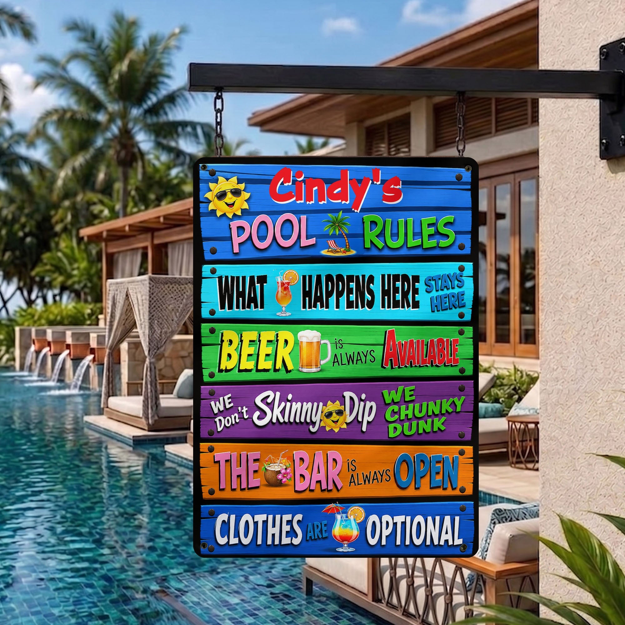Personalized Metal Sign Pool Rules Custom Name Gift for Home Metal Sign GradoCreations