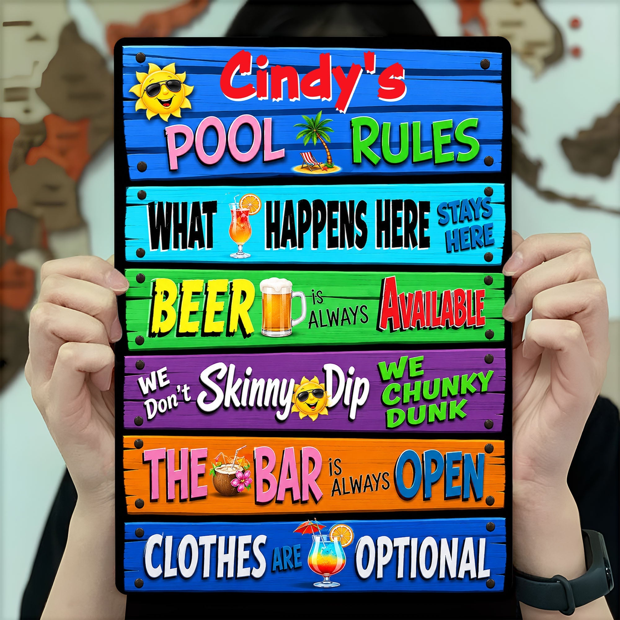 Personalized Metal Sign Pool Rules Custom Name Gift for Home Metal Sign GradoCreations