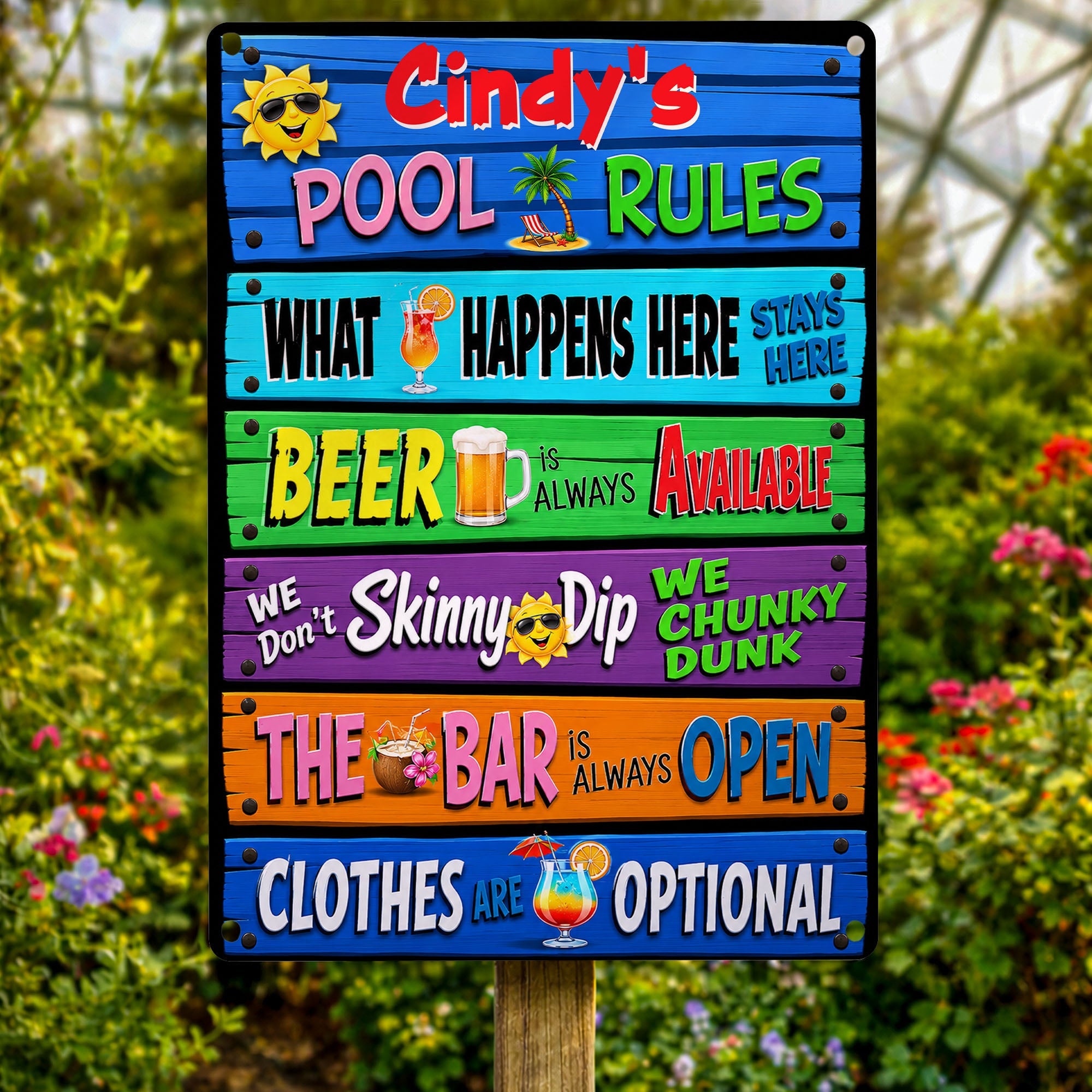 Personalized Metal Sign Pool Rules Custom Name Gift for Home Metal Sign GradoCreations