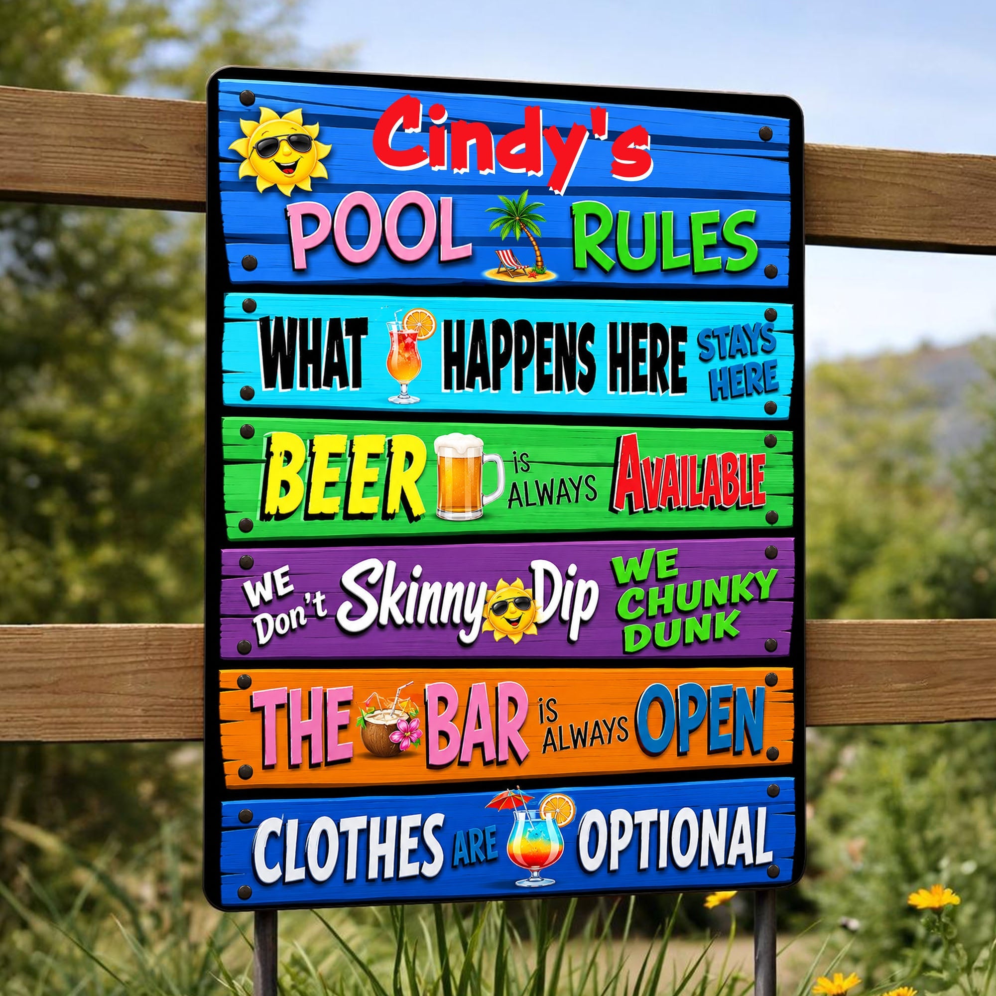 Personalized Metal Sign Pool Rules Custom Name Gift for Home Metal Sign GradoCreations