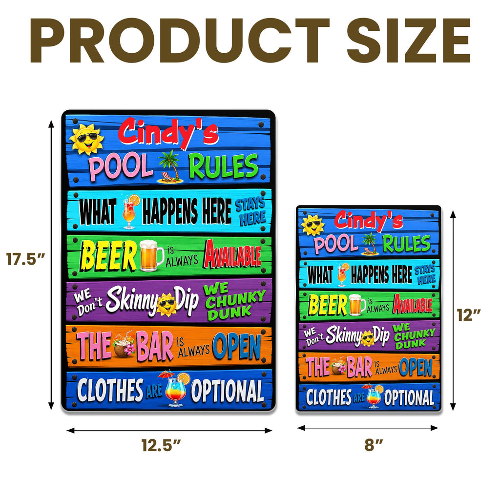 Personalized Metal Sign Pool Rules Custom Name Gift for Home Metal Sign GradoCreations
