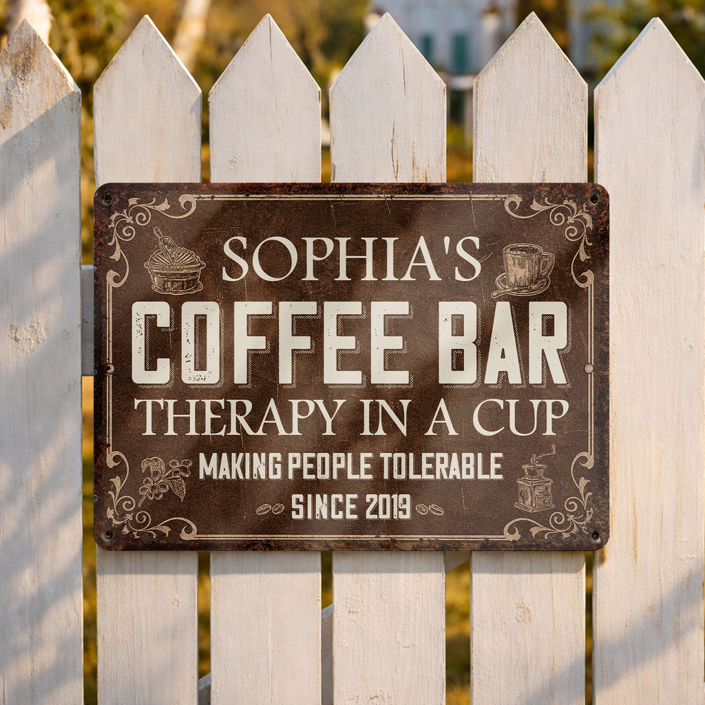 Personalized Coffee Bar Metal Sign Custom Name Gift for Coffee Lovers