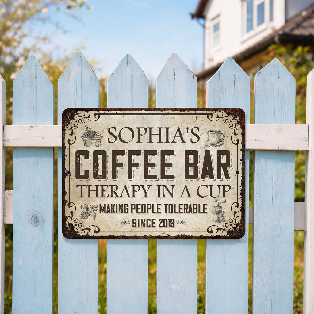 Personalized Coffee Bar Metal Sign Custom Name Gift for Coffee Lovers