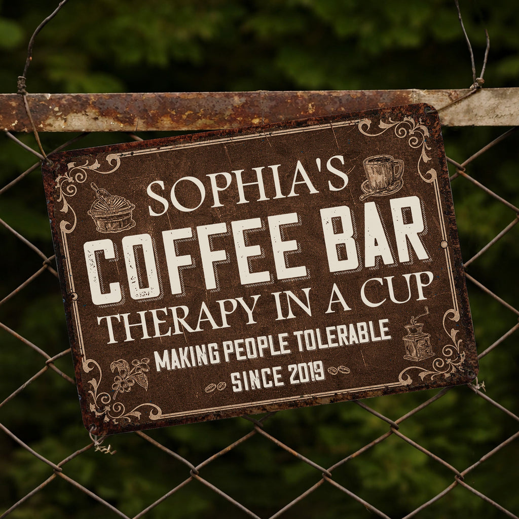 Personalized Coffee Bar Metal Sign Custom Name Gift for Coffee Lovers