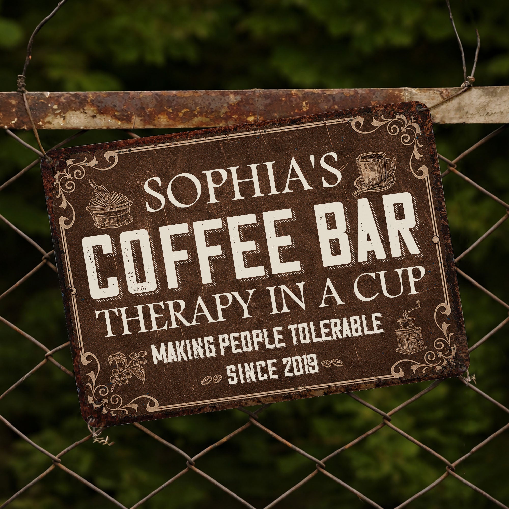 Personalized Coffee Bar Metal Sign Custom Name Gift for Coffee Lovers