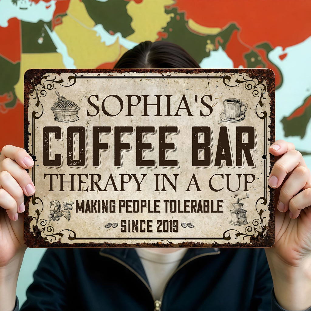 Personalized Coffee Bar Metal Sign Custom Name Gift for Coffee Lovers