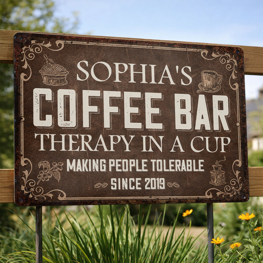 Personalized Coffee Bar Metal Sign Custom Name Gift for Coffee Lovers