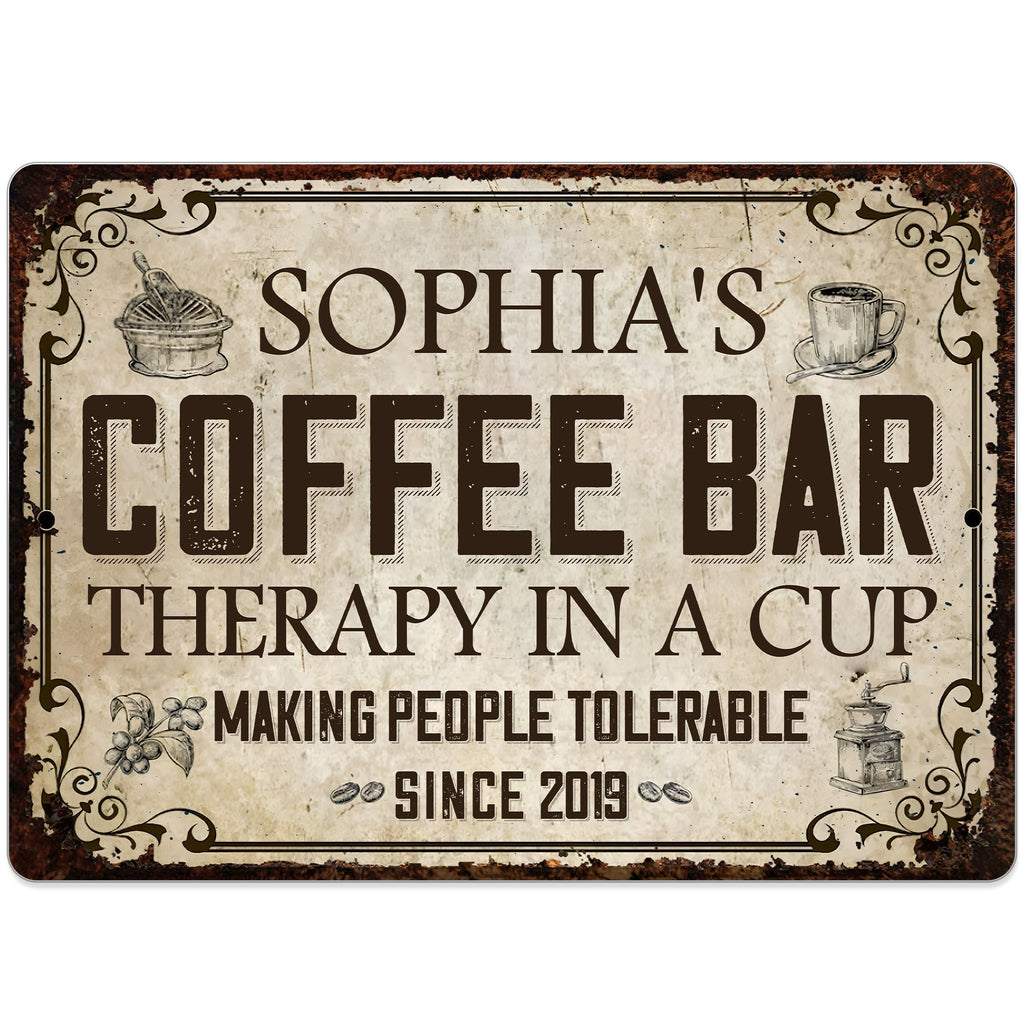 Personalized Coffee Bar Metal Sign Custom Name Gift for Coffee Lovers