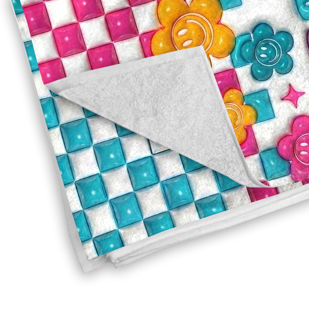 Personalized Beach Towel Custom Name Checkered Design Gift