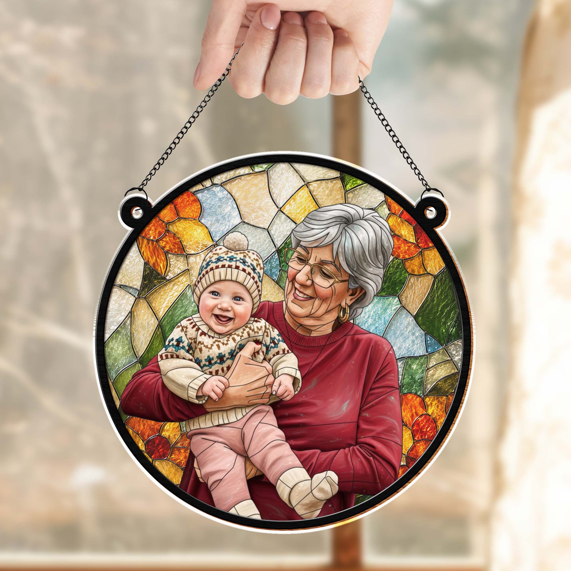 Personalized Photo Suncatcher Custom Gift for Grandma, Mom Suncatcher GradoCreations