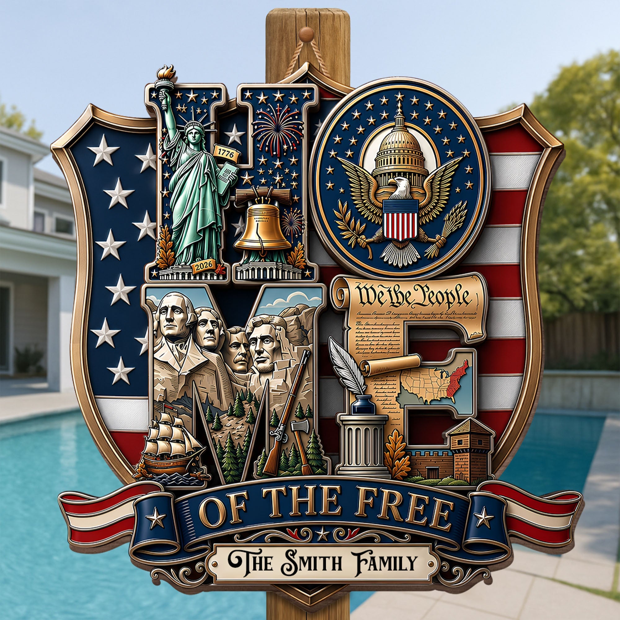 Personalized Patriotic Wood Sign Custom Family Name Gift Wood Sign GradoCreations