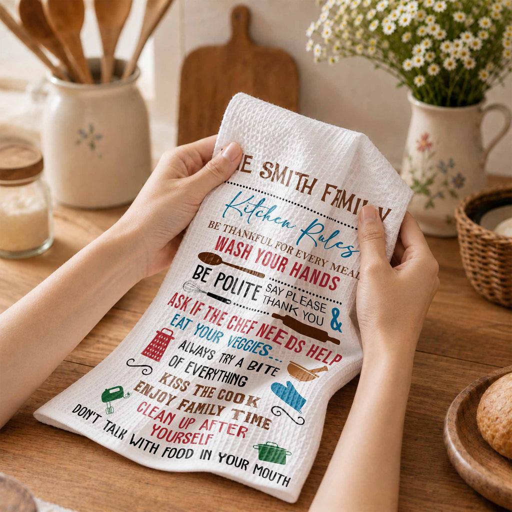 Personalized Kitchen Towel Custom Family Name Gift Idea Kitchen Towel GradoCreations