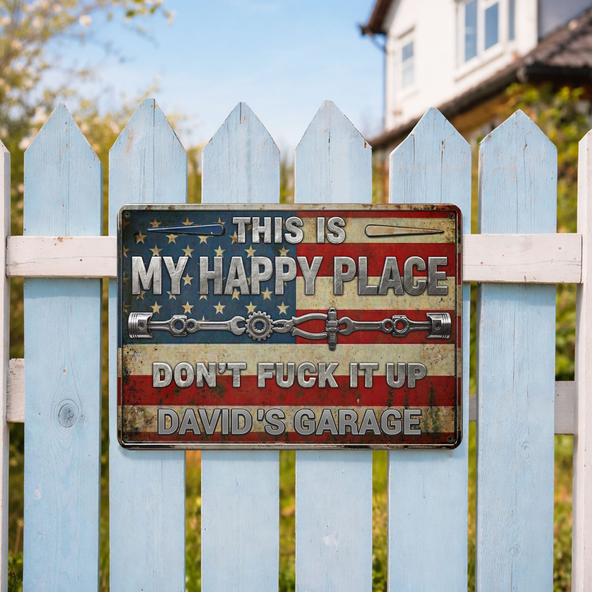 Personalized Metal Sign Custom Name American Flag Gift for Dad Metal Sign GradoCreations