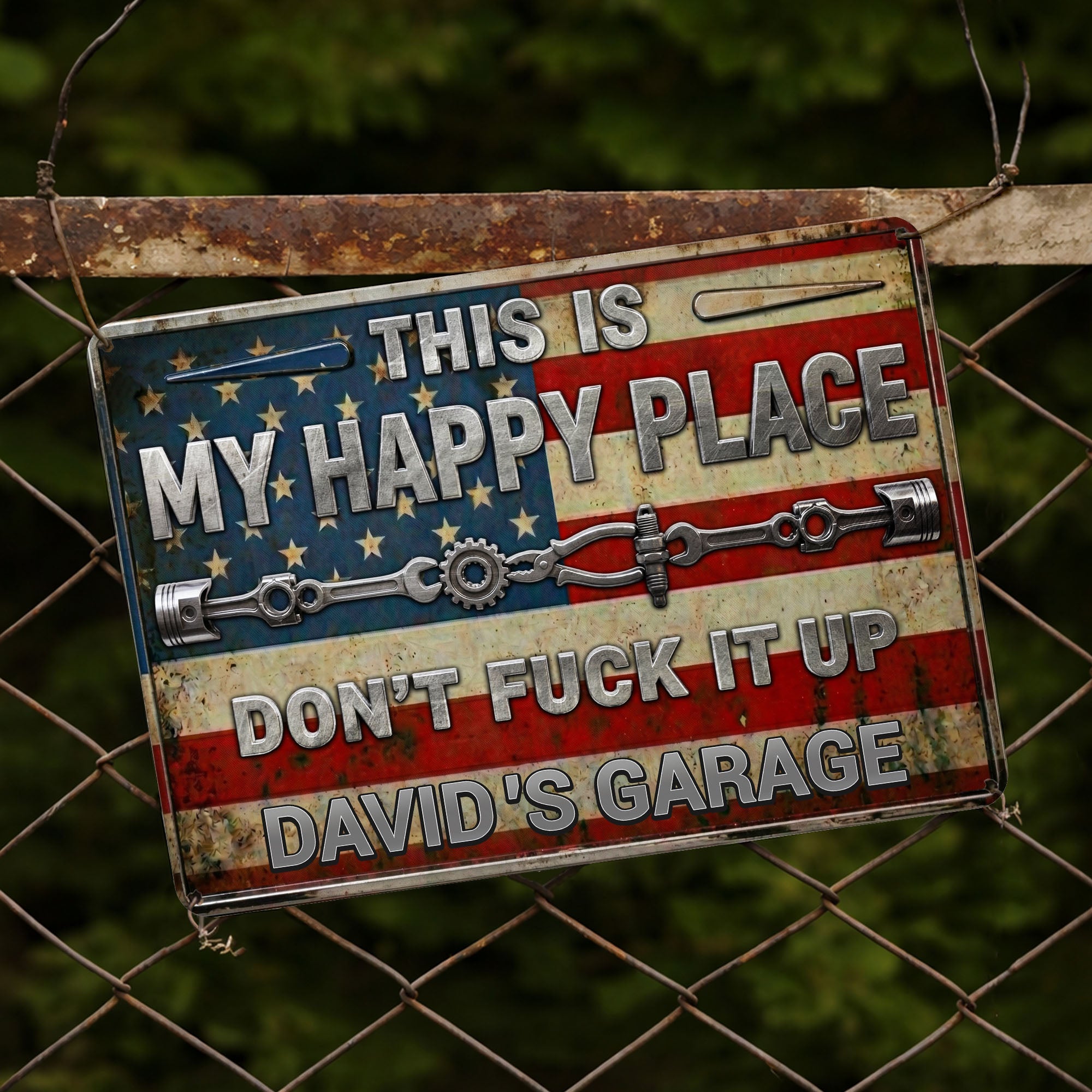 Personalized Metal Sign Custom Name American Flag Gift for Dad Metal Sign GradoCreations