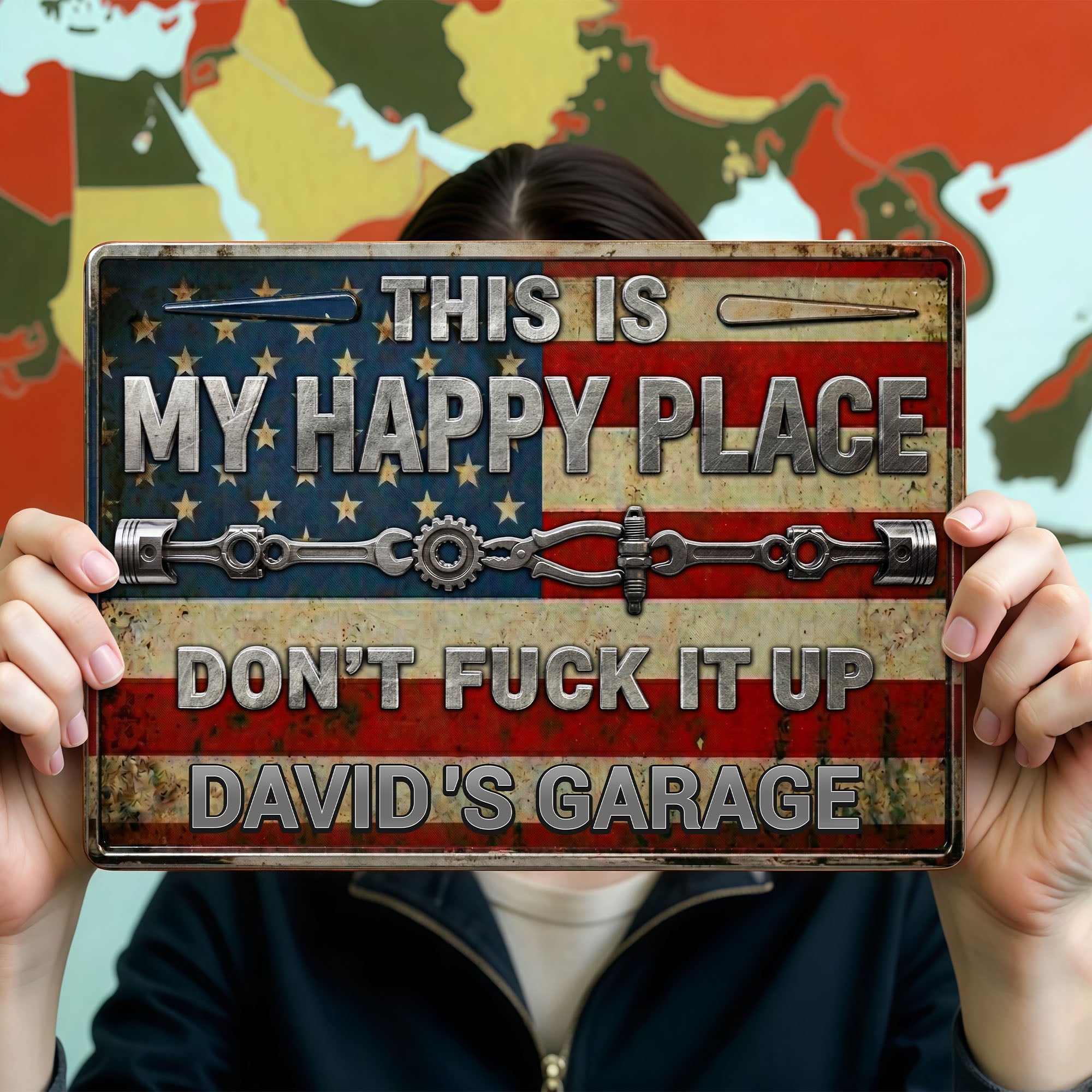 Personalized Metal Sign Custom Name American Flag Gift for Dad Metal Sign GradoCreations